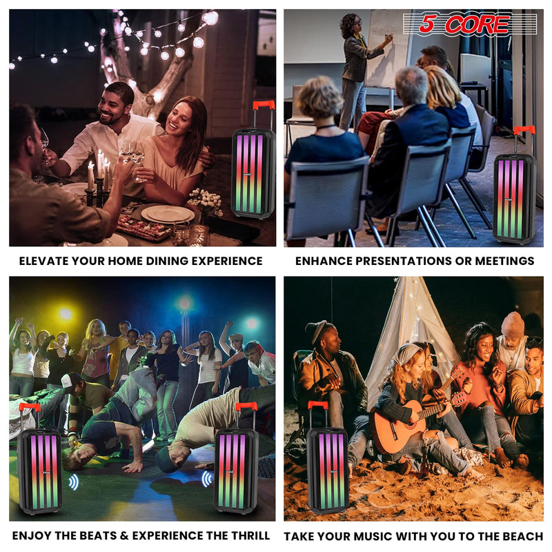 5Core Bluetooth Party-Lautsprecher 8 Zoll PA RGB Partybox Karaoke-Maschine + 2 drahtlose Mikrofone