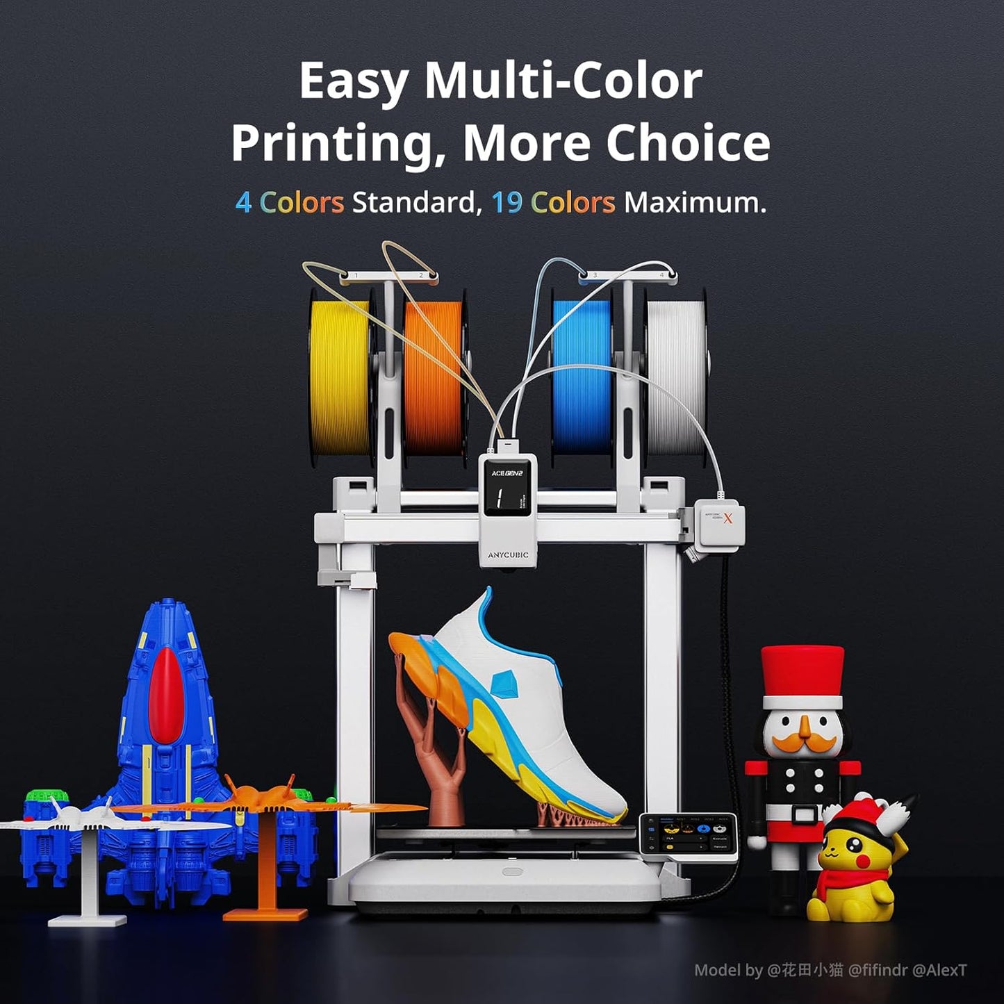Anycubic Kobra X Multicolor 3D-Drucker mit ACE GEN 2 Tech, 600 mm/s Max. Geschwindigkeit, native 4-Farben & 19-Farben Max. Erweiterung mit 4 ACE 2 Pro, gehärtete Stahldüse, 260x260x260mm³ für Maker & Heimwerker