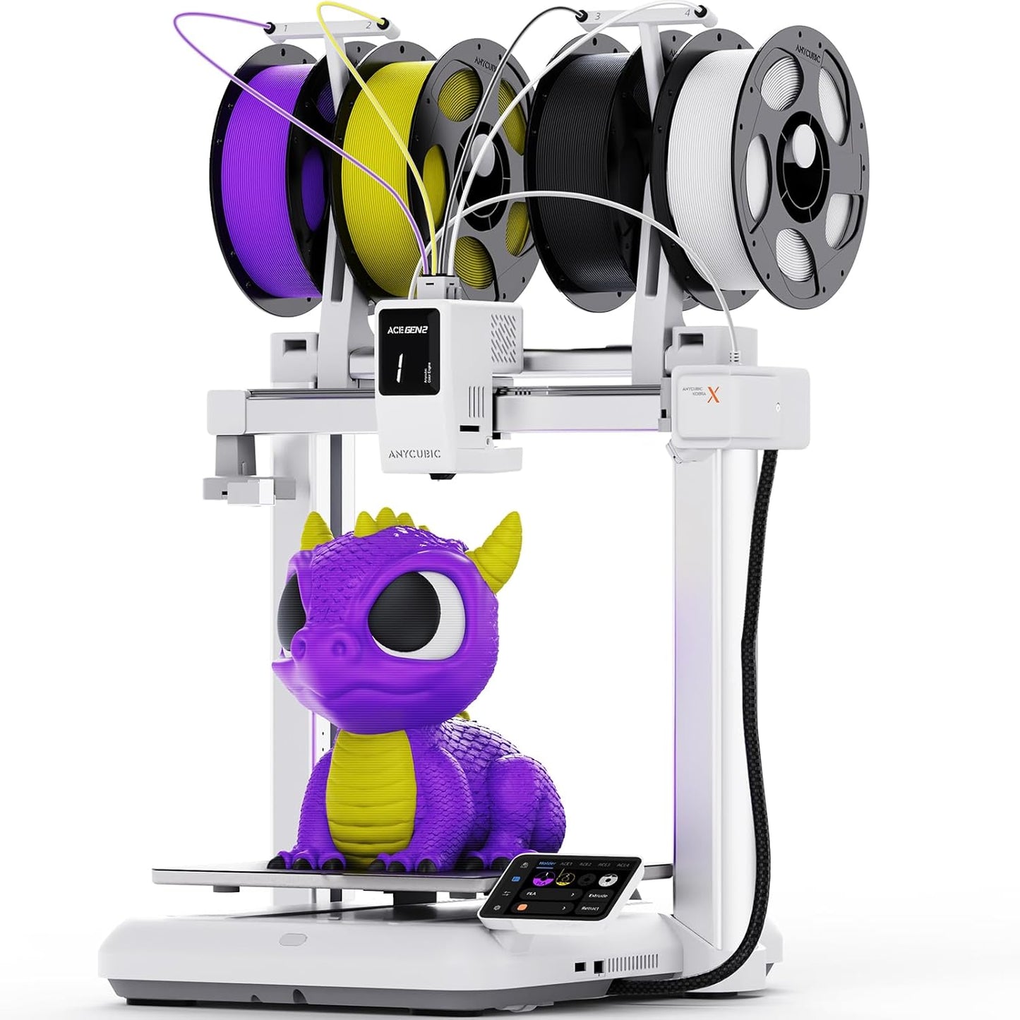 Anycubic Kobra X Multicolor 3D-Drucker mit ACE GEN 2 Tech, 600 mm/s Max. Geschwindigkeit, native 4-Farben & 19-Farben Max. Erweiterung mit 4 ACE 2 Pro, gehärtete Stahldüse, 260x260x260mm³ für Maker & Heimwerker