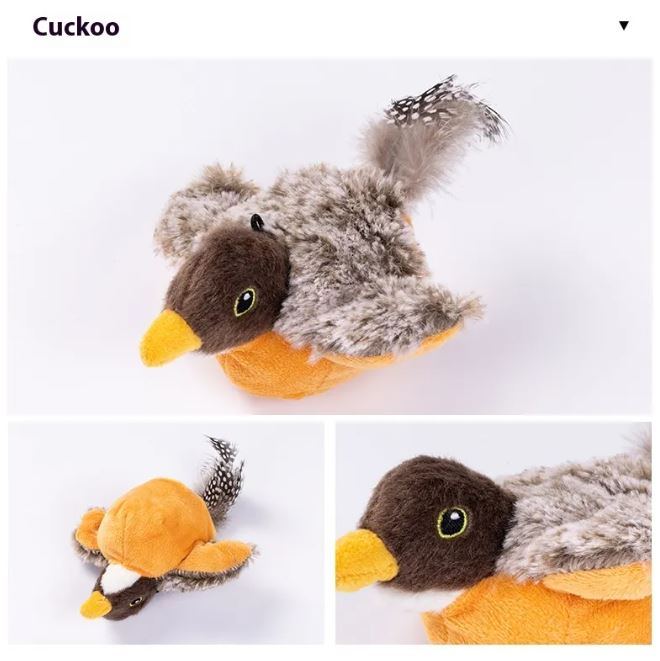 羽ばたく鳥型猫用おもちゃ